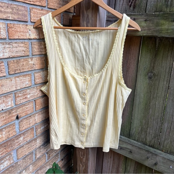 aerie Tops - aerie Pale Yellow Ribbed Button Front Tank Top